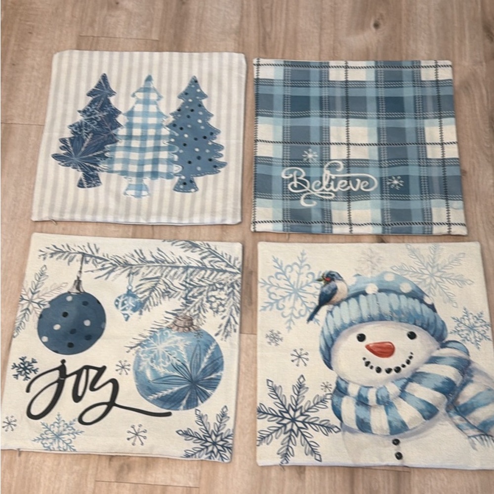 Festive Blue Holiday Cushion Covers